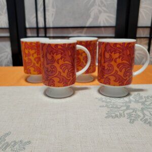 Set of 4 1960's MCM Holt Howard Leaves Pedestal Mugs Cups - Stackable!